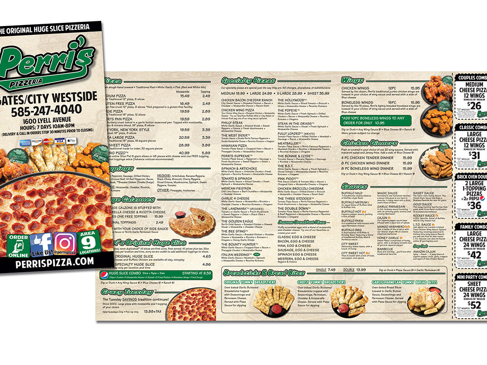 Perris Printed Menu for pizza shop 
